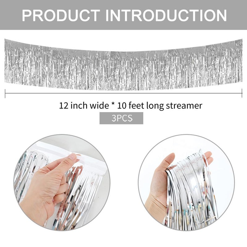 BEISHIDA 3 Packs 30 Feet Metallic Foil Fringe Garland Tinsel Streamersï¼ŒShiny Silver Wall Hanging Tinsel Fringe Banners for Wedding Birthday Party Decoration Halloween Christmas New Year - Image 2